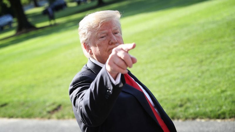 President Donald Trump answers questions on the comments of special counsel Robert Mueller while departing the White House May 30, 2019 in Washington, DC. Trump is scheduled to attend the commencement ceremony at the U.S. Air Force Academy in Colorado later in the day.