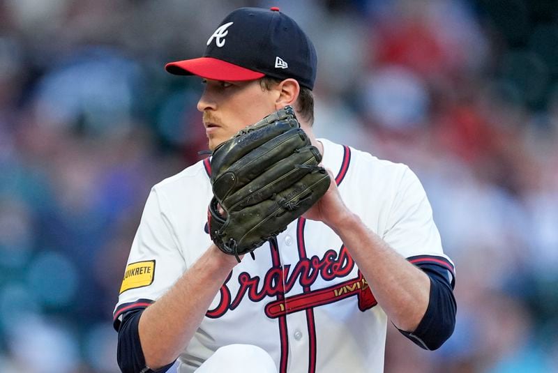 Atlanta Braves strting pitcher Max Fried works against the Miami Marlins in the first inning of a baseball game Tuesday, April 23, 2024, in Atlanta. (AP Photo/John Bazemore)