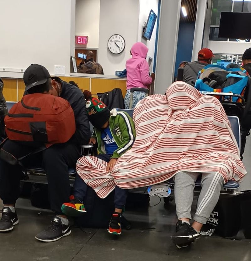 Gabriela, Carlos and their eight-year-old son spend their first night in Atlanta sleeping in the Greyhound station downtown.