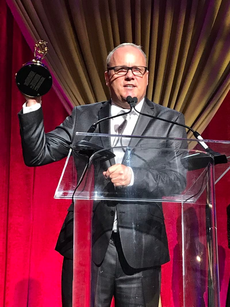 Brendan Keefe of 11Alive accepting one of 12 Emmys he won at the Southeast Emmys this year, June 17, 2018.