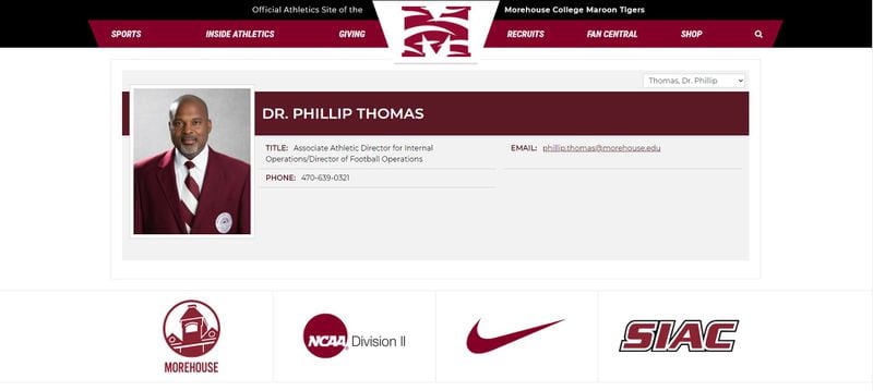 Thomas' profile on the Morehouse website appears to have been removed.