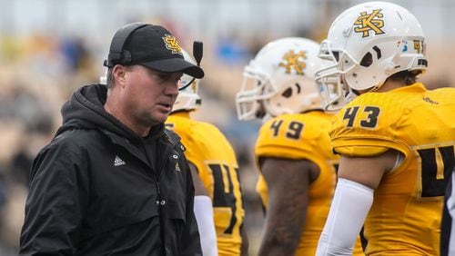 Kennesaw State Owls coach Brian Bohannon during a FCS playoff game against the Wofford Terriers, Saturday, Dec. 1, 2018, Kennesaw.