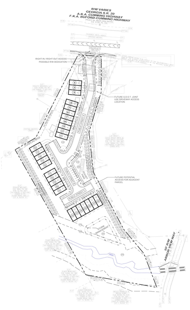 The 28-townhome development on Ga. 20 in Sugar Hill will have no direct access from Arbor View Way. It will have a total 50-foot barrier and 6-foot privacy fence at the rear of the property. (Courtesy City of Sugar Hill)