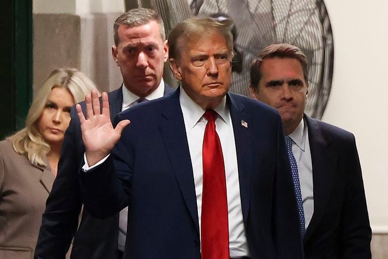 Former president Donald Trump returns to the courtroom after a recess in Manhattan criminal court, Tuesday, April 23, 2024, in New York. Trump is accused of falsifying internal business records as part of an alleged scheme to bury stories he thought might hurt his presidential campaign in 2016. (AP Photo/Yuki Iwamura, Pool)