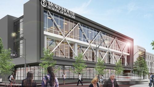Morehouse School of Medicine is working on a major expansion of the campus that will include housing, a wellness center and retail space. This rendering shows one of the buildings.