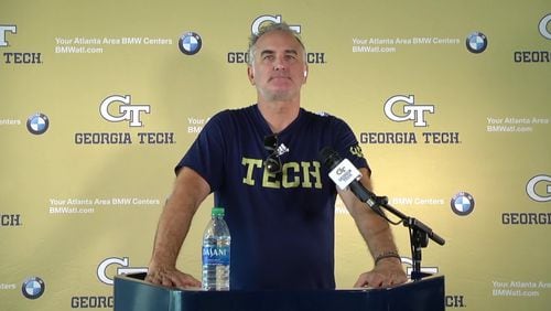 Georgia Tech offensive coordinator Dave Patenaude addresses media Tuesday, Sept. 1, 2020, in Atlanta.