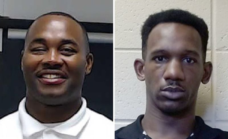 Correctional officer Geramy Antonio Brown, left, was fired for “violating employee standards of conduct, staff misconduct and failure to comply with an investigation," days after the killing of Phillips State Prison inmate Quafabian McBride. Another correctional officer, Javaris Jones, right, was suspended for four months before also being terminated. (Georgia Department of Corrections)
