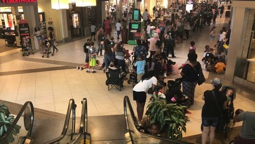 The line for Build-A-Bear Workshop location at Cumberland Mall in Cobb County wrapped around the lower level towards a mall exit.