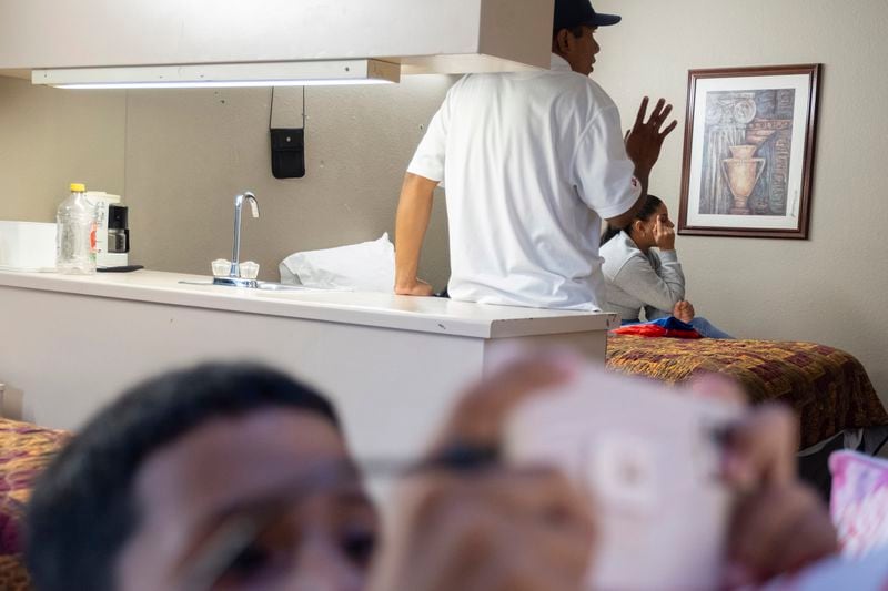 An extended migrant family of seven from Venezuela has been living in a hotel in McDonough for nearly a week since arriving in Metro Atlanta. The family, photographed Wednesday, April 10, 2024, did not want their faces shown for fear it would hurt their asylum case.√ä√ä√ä(Ben Gray / Ben@BenGray.com)