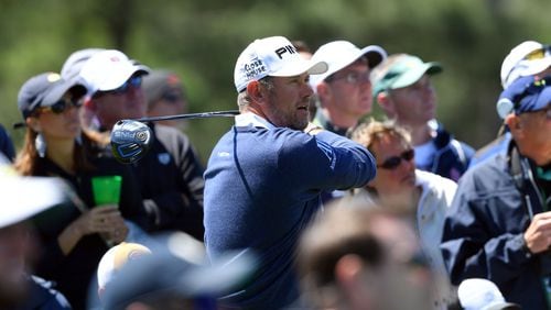 Lee Westwood plays from the eighth tee. He began the day at 2 under and put himself in a difficult position to challenge in the final five holes, making bogeys on Nos. 14-15-16 and 18 to skid to a 39 on the back nine, a 77 for the day and is seven shots back. BRANT SANDERLIN / SPECIAL