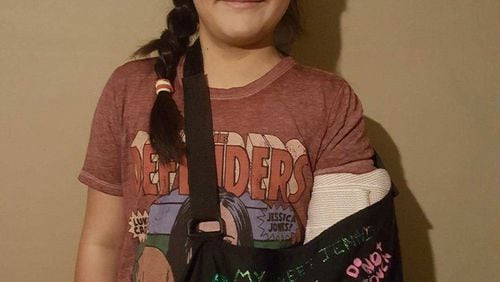 Cumming Elementary School student Jennifer Leon-Lopez is expected to make a full recovery from a freak accident at school where she suffered a broken arm and a punctured artery. CONTRIBUTED