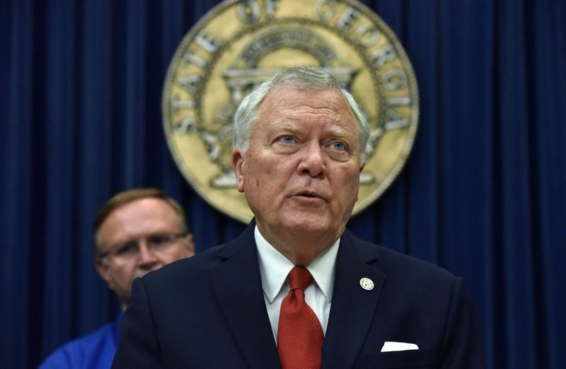 September 8, 2017 Atlanta - Gov. Nathan Deal speaks to members of the press during a news conference to provide Hurricane Irma updates and outline the stateâ€™s emergency preparedness and response efforts at The Georgia State Capitol on Friday, September 8, 2017. HYOSUB SHIN / HSHIN@AJC.COM