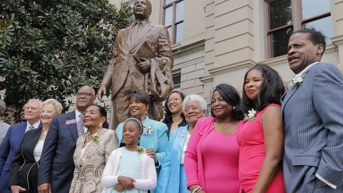 The family of Martin Luther King Jr., with Bernice King in the center, at Monday's ceremonies. Bob Andres, bandres@ajc.com