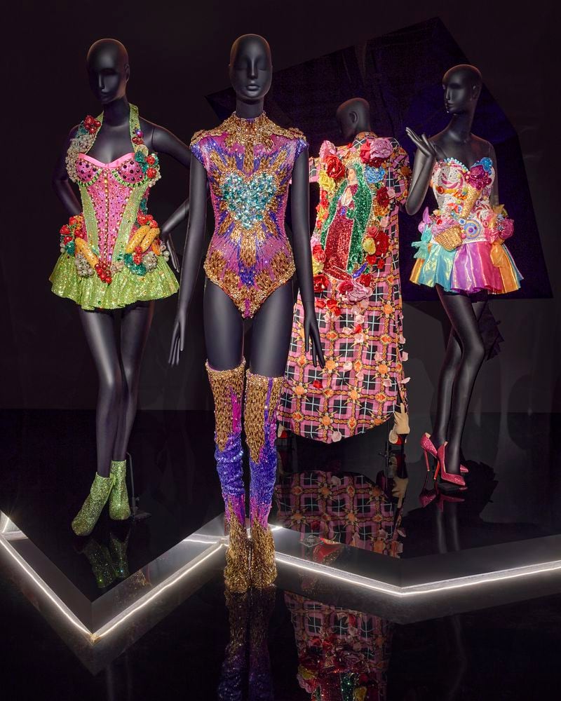 A sampling of some of the colorful, bedazzled, ultra-feminine garments featured in the exhibition “The Blonds: Glamour, Fashion, Fantasy” at SCAD FASH.
(Courtesy of SCAD FASH Museum of Fashion + Film)