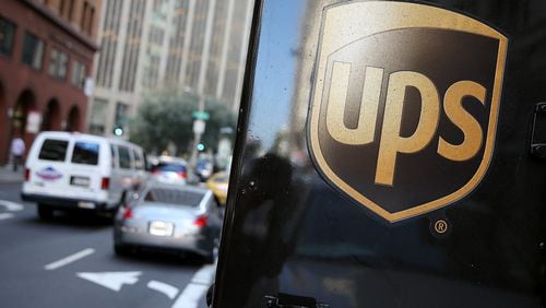 A United Parcel Service logo is displayed on a delivery truck on October 24, 2014, in San Francisco.
