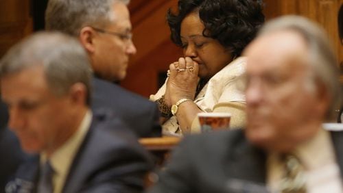 March 22, 2016 Atlanta: Sen. Donzella James (D-Atlanta) waits Tuesday night March 22, 2016 to see the final vote on a bill she presented to allow a referendum to create the city of South Fulton. The bill passed. Ben Gray / bgray@ajc.com