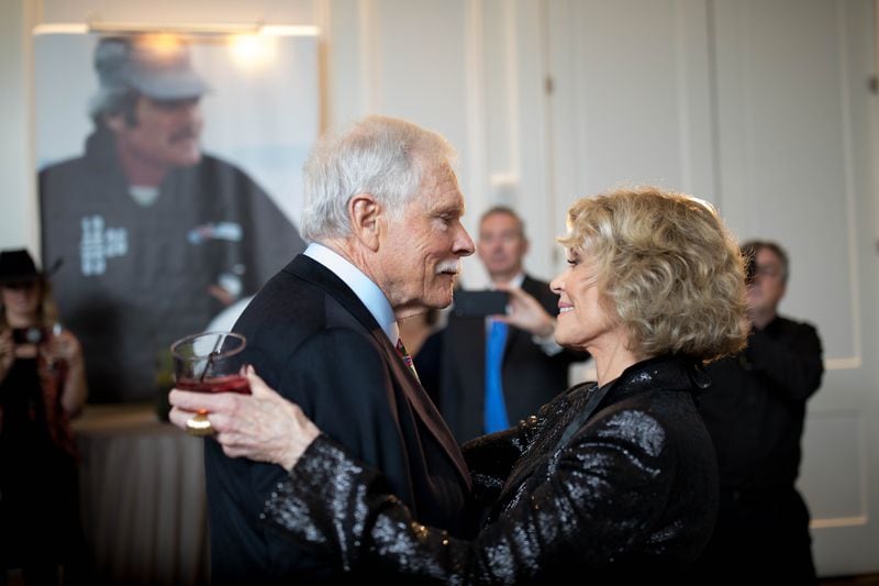 Ted Turner embraces his ex-wife Jane Fonda during his 80th birthday party at the St. Regis Atlanta hotel on Saturday, Nov. 17, 2018. Fonda said of her former husband: "You are a good man, Ted Turner, and the world is a better place because of you." (Photo: BRANDEN CAMP/SPECIAL TO THE AJC)