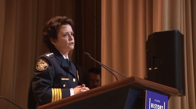 Atlanta police Chief Erika Shields acknowledged the department needed to do more to address crime, but called out the Fulton County District Attorney’s Office for its inability to quickly prosecute crimes. (Credit: Channel 2 Action News)