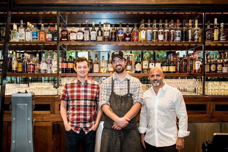 Biltong Bar Buckhead team (from left to right) Beverage Director Sean Gleason, Executive Chef Matt Weinstein, and Owner Justin Anthony. Photo credit- Mia Yakel.