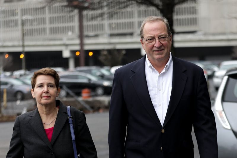 Charles P. Richards Jr., right, a contractor who pleaded guilty to conspiracy to commit bribery in order to obtain city of Atlanta contracts. Here, he leaves the U.S. District Court in February 2017 with his attorney Lynne Borsuk. BRANDEN CAMP/SPECIAL