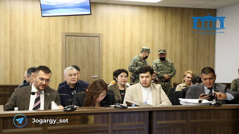 In this photo released by The Kazakhstan Supreme Court Press Office’s Telegram channel on Friday, April 19, 2024, Aitbek Amangeldy, second right, attends a court session for businessman Kuandyk Bishimbayev, Kazakhstan's former economy minister. Bishimbayev is on trial in the killing of his wife, Saltanat Nukenova, the sister of Amangeldy. The trial has touched a nerve in the Central Asian country. Tens of thousands of people have signed petitions calling for harsher penalties for domestic violence. On April 11, senators approved a bill toughening penalties for spousal abuse, and President Kassym-Jomart Tokayev signed it into law four days later. (The Kazakhstan Supreme Court Press Office telegram channel via AP)