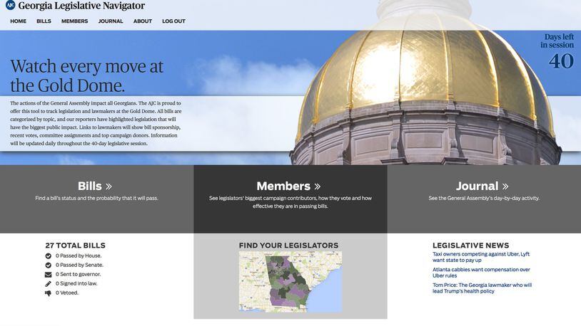 The Georgia Legislative Navigator can be found at http://legislativenavigator.myajc.com/.