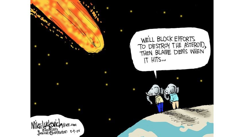 Two GOP Elephants look at asteroid hurtling towards Earth.  One says, 