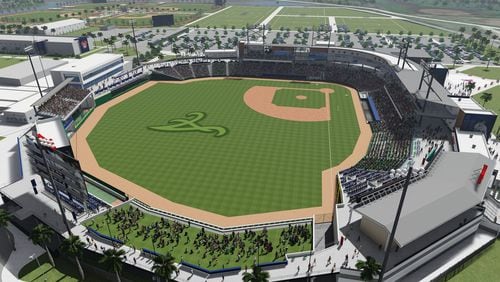 An architectural rendering of the Braves’ new spring-training stadium in North Port, Fla.