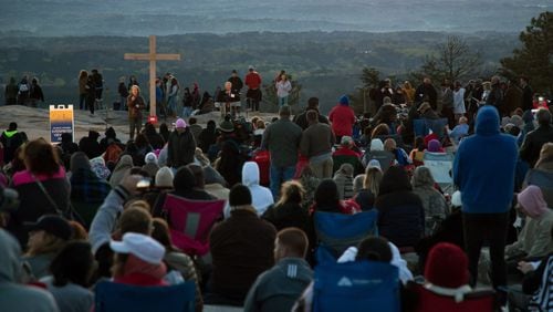 A large crowd gathers for the 74th annual Easter sunrise service on top of Stone Mountain Sunday, April 1, 2018. STEVE SCHAEFER / SPECIAL TO THE AJC