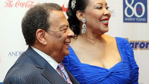 Andrew Young and his wife Carolyn arrive for his 80th birthday cabaret at the Hyatt Regency in 2012. When asked if he was excited about his birthday Young said, "Not really, after 80 of them what the 'heck.'" Young also said " I feel like I'm 17."