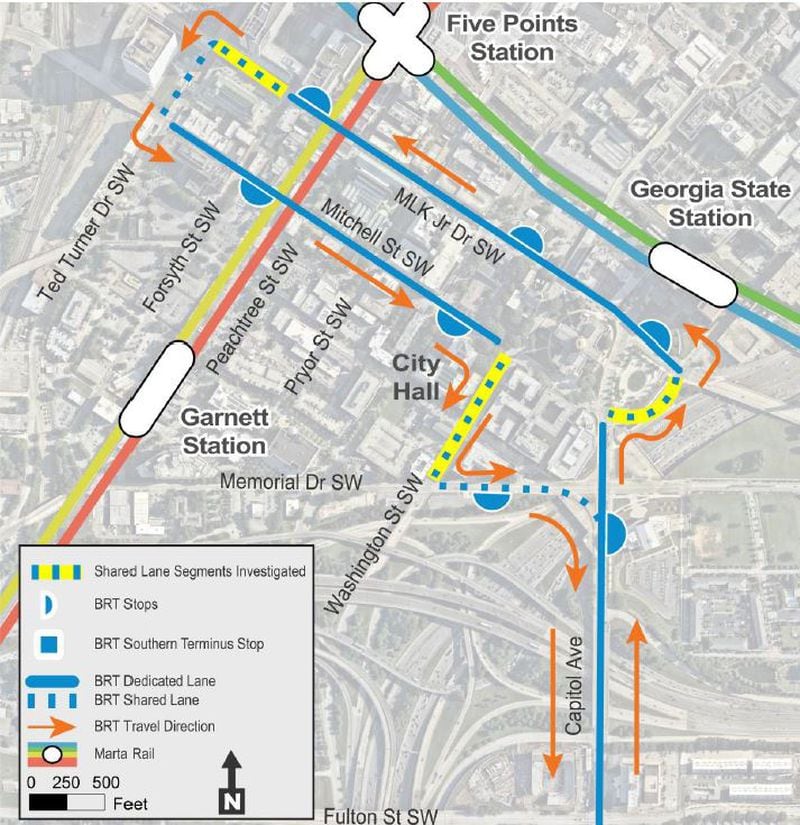 MARTA's Summerhill bus rapid transit line would operate in bus-only lanes for 85 percent of its route.
