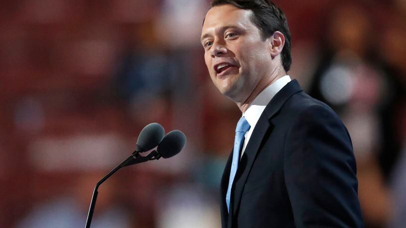 Former Georgia State Senator Jason Carter speaks during the second day of the Democratic National Convention in Philadelphia , Tuesday, July 26, 2016. (AP Photo/Paul Sancya)