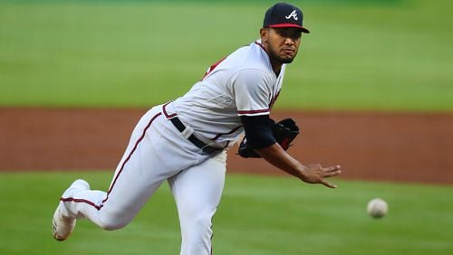 Braves pitcher Huascar Ynoa delivers against the Chicago Cubs during the first inning in a MLB baseball game on Wednesday, April 28, 2021, in Atlanta.