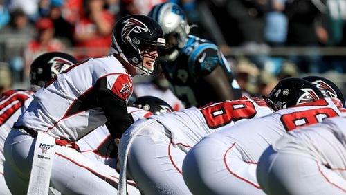 Falcons quarterback Matt Ryan calls a play at the line against the Carolina Panthers Sunday, Nov. 17, 2019, at Bank of America Stadium in Charlotte.