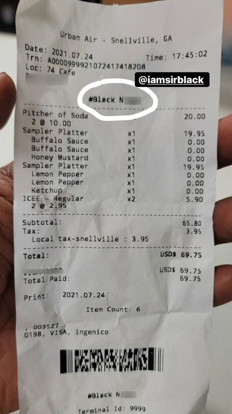 The receipt given to Stepfan Black at the Snellville location of Urban Air on Saturday, July 24. (Courtesy of Stepfan Black)