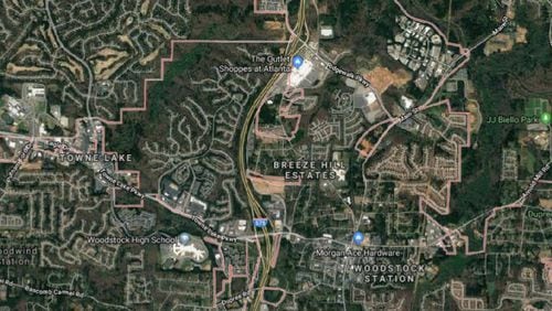 The interchanges of I-575 at Towne Lake and Ridgewalk parkways in Woodstock will be the subjects of “scoping” studies to determine improvements that could relieve traffic back-ups. GOOGLE MAPS