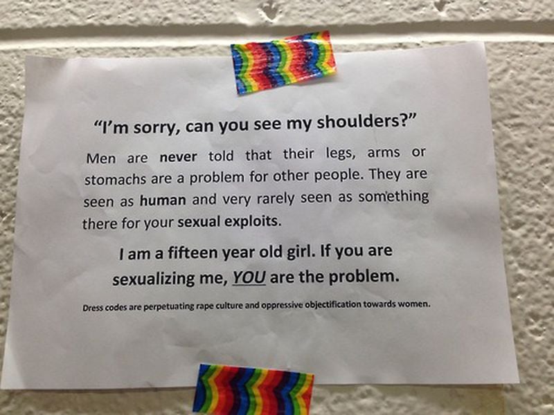Here is one of the signs posted by a student on Tumblr to protest dress codes that focus almost exclusively on girls.