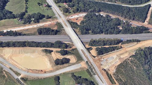Gwinnett plans to open the new I-85 interchange at Ga. 324/Gravel Springs Road in Buford on Tuesday, Nov. 23 (shown here under construction). (Google Maps)