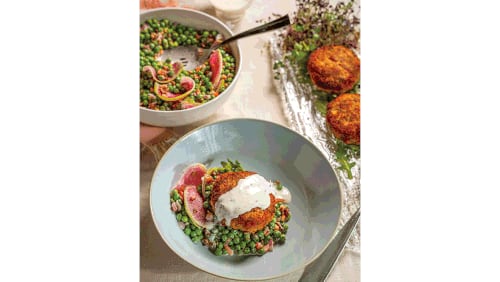 Fresh Salmon Croquettes and Spring Pea, Bacon, and Radish Salad.
© The Twisted Soul Cookbook: Modern Soul Food with Global Flavors by Deborah VanTrece, Rizzoli New York, 2021. Images © Noah Fecks but no image may be used, electronically or in print, without written permission from the publisher.
