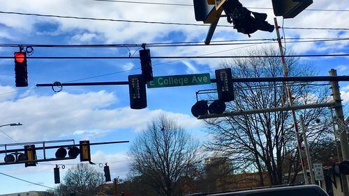 The Decatur intersection at East College Avenue and Candler Street, which eventually will get one of three new protected left-hand turns, each of which city officials hope will dampen cut-through traffic in adjoining neighborhoods. Bill Banks file photo for the AJC