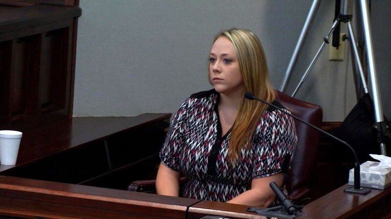  Leanna Taylor, the ex-wife of Justin Ross Harris, returns to the stand for her cross examination during Harris' murder trial at the Glynn County Courthouse in Brunswick, Ga., on Tuesday, Nov. 1, 2016. (screen capture via WSB-TV) WSB-TV