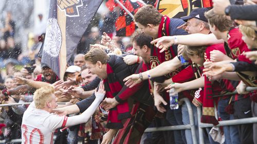 Atlanta United's Andrew Carleton, shown here after scoring in a preseason game, along with Chris Goslin will represent Atlanta United in the MLS Homegrown Game on Tuesday at Toyota Park in Bridgeview, Ill.