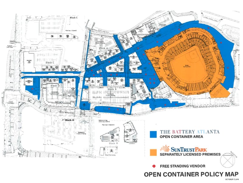 Map of open container zone at SunTrust Park.