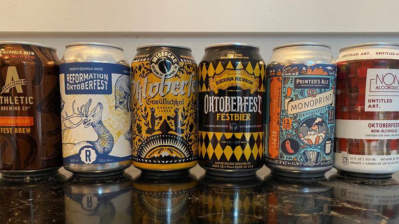 Six American Oktoberfest beers, including two non-alcoholic versions that are surprisingly good. 
(Bob Townsend for the Atlanta Journal-Constitution)