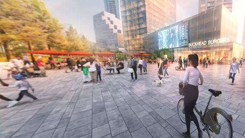 A rendering of a proposed “deck park” that would cap a portion of Ga. 400 at the Buckhead MARTA station. Rogers Partners Architects + Urban Designers
