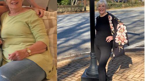 In the photo on the left, taken in 2018, Lou Lou Gassett weighed 171 pounds. In the photo on the right, taken this month, she weighed 135 pounds. (Photos contributed by Lou Lou Gassett)