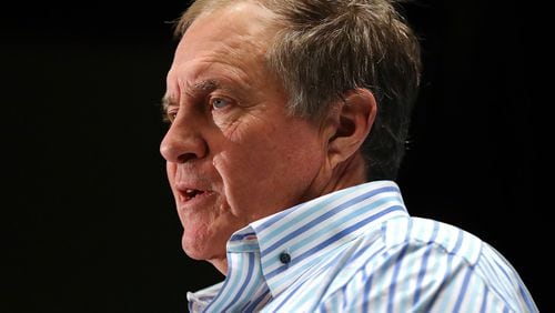 Patriots head coach Bill Belichick takes questions during Super Bowl media availability on Wednesday. Curtis Compton/ccompton@ajc.com