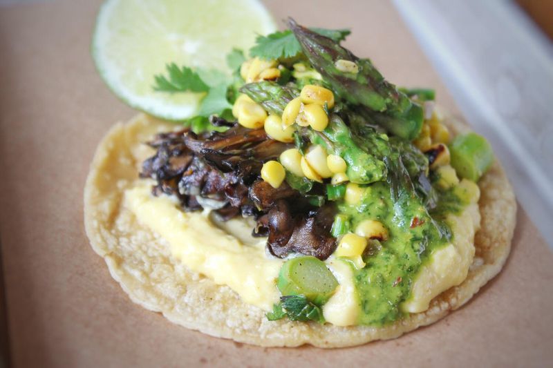 Bartaco’s current secret taco is vegetarian, made with both maitake and spring mushrooms. CONTRIBUTED BY JONATHAN ROHLAND / BARTACO