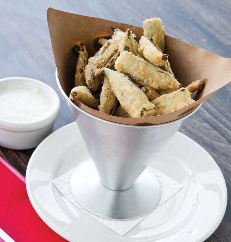  Fried Okra and Ranch Dressing from Cakes & Ale / Photo by Deborah Whitlaw Llewellyn from Atlanta Kitchens by Krista Reese.
