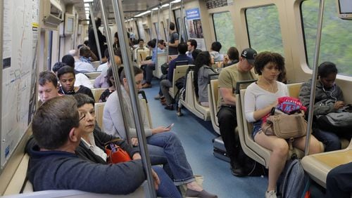 A southbound MARTA train from North Springs was full earlier this week -- and so were station parking lots. BOB ANDRES /BANDRES@AJC.COM AJC File Photo
